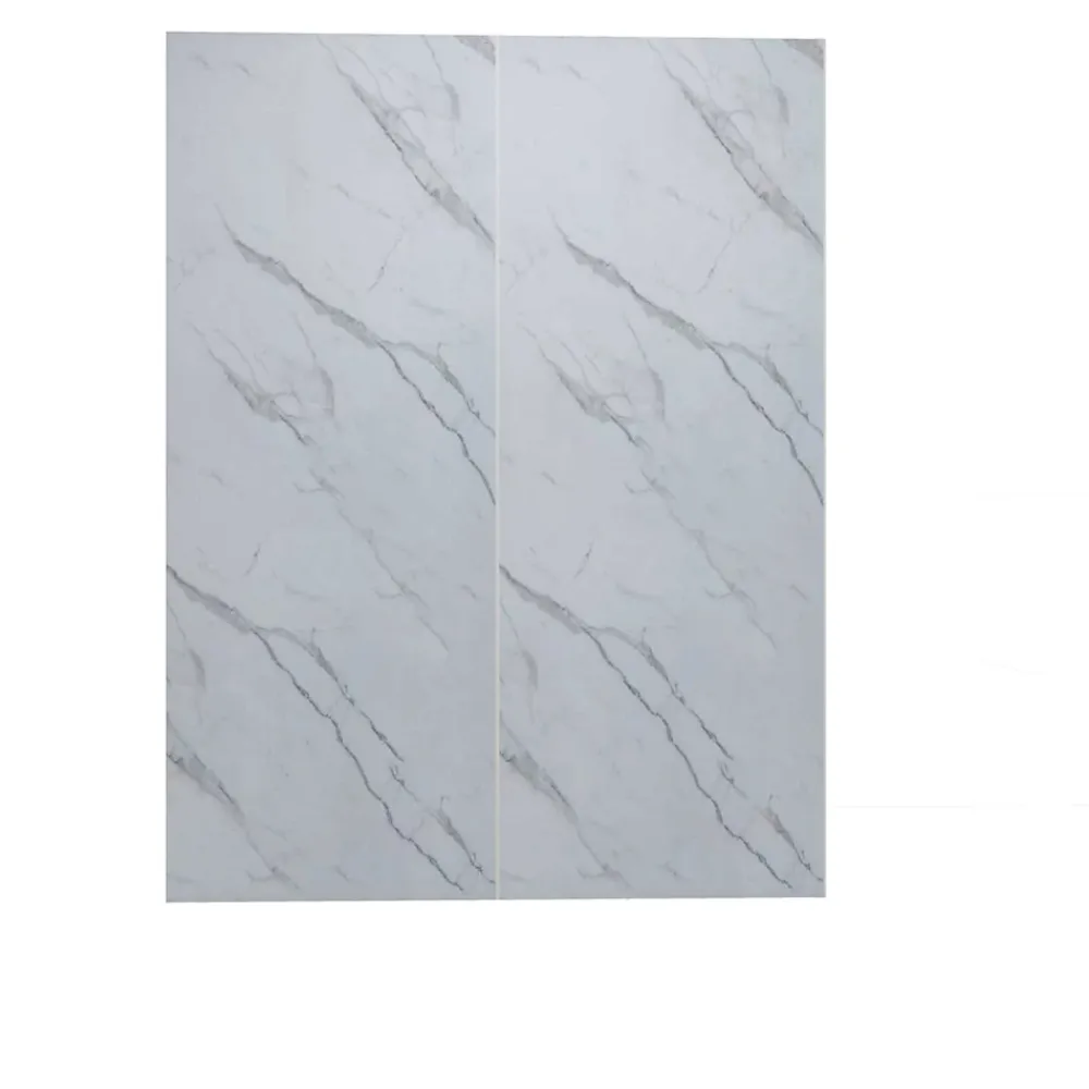 AICA Sanitaire Lot de 2 panneaux muraux de douche effet blanc marbre mural aluminium avec 1 profile - L.90 x L.90 x H.210 cm - facile à nettoyer