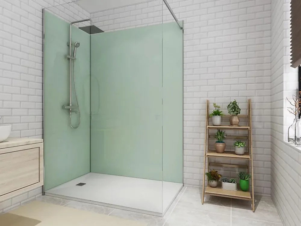 Vente-unique Lot de 2 panneaux muraux de douche vert clair en aluminium avec profilés - L90 x L120 x H210 cm - ITZIAR