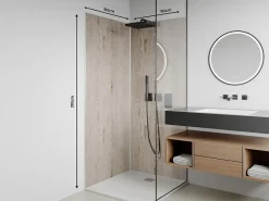 Panneau Mural De Salle De Bains|Vente-unique Lot de 2 panneaux muraux de douche effet bois clair en aluminium avec profilés - 2 x L90 x H210 cm- ENEKO