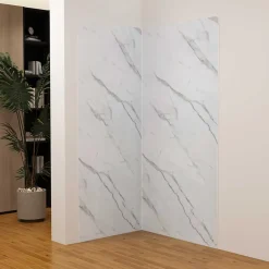 Panneau Mural De Salle De Bains|AICA Sanitaire Lot de 2 panneaux muraux de douche effet blanc marbre mural aluminium avec 3 profiles - L.80 x L.120 x H.210 cm-facile à nettoyer