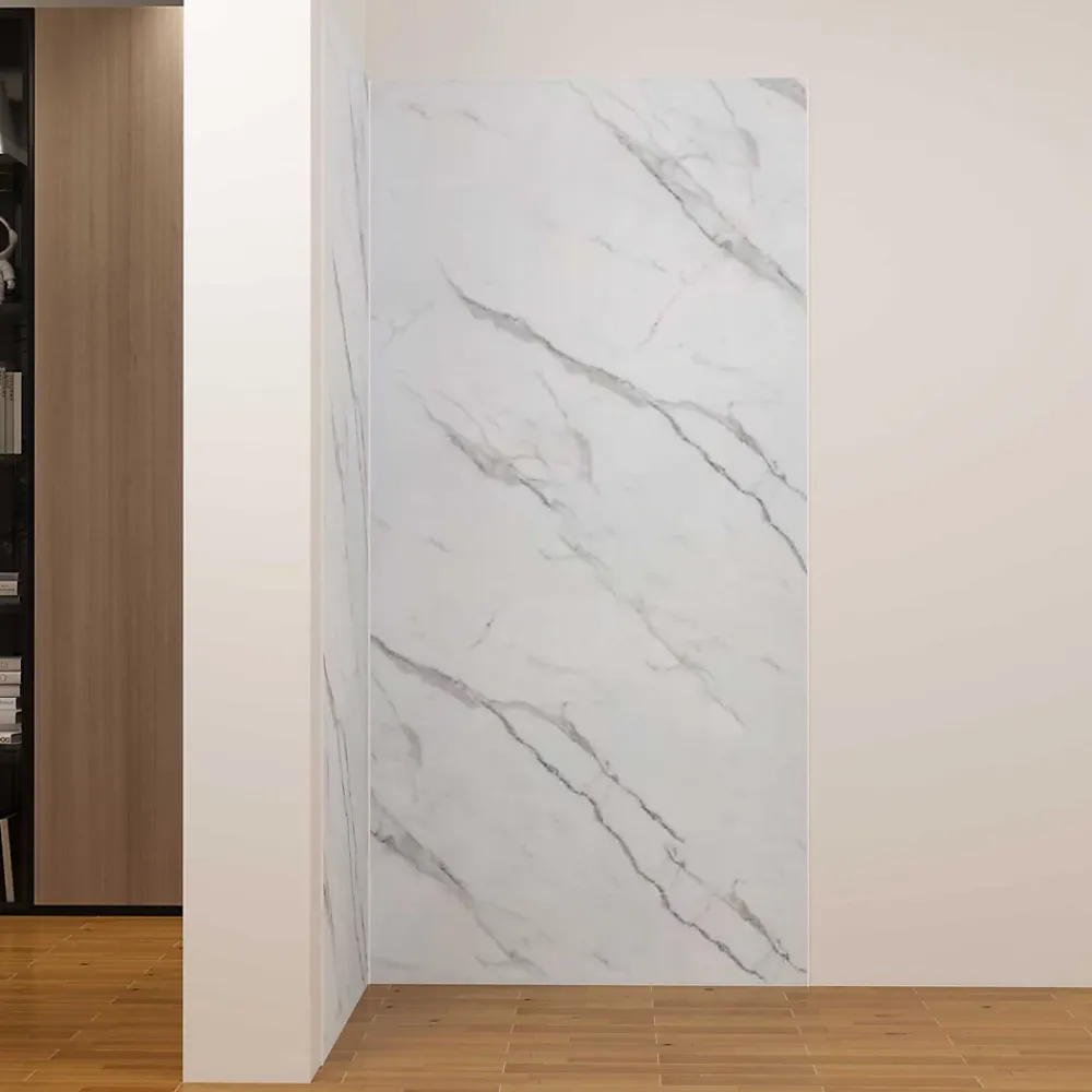 Panneau Mural De Salle De Bains|AICA Sanitaire Lot de 2 panneaux muraux de douche effet blanc marbre mural aluminium avec 3 profiles - L.80 x L.120 x H.210 cm-facile à nettoyer