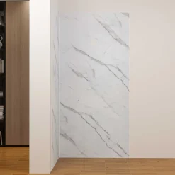 Panneau Mural De Salle De Bains|AICA Sanitaire Lot de 2 panneaux muraux de douche effet blanc marbre mural aluminium avec 3 profiles - L.100 x L.80 x H.210 cm-facile à nettoyer