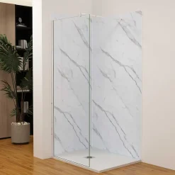 Panneau Mural De Salle De Bains|AICA Sanitaire Lot de 2 panneaux muraux de douche effet blanc marbre mural aluminium avec 3 profiles - L.100 x L.80 x H.210 cm-facile à nettoyer