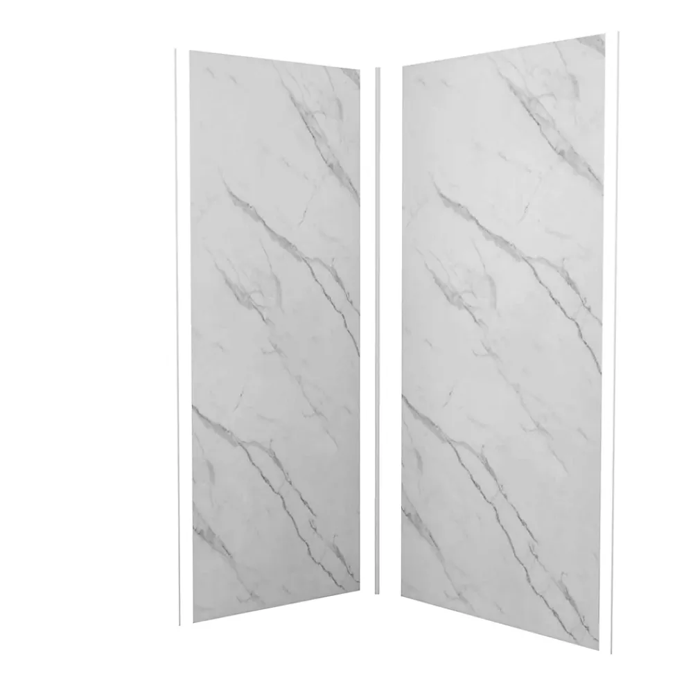 Panneau Mural De Salle De Bains|AICA Sanitaire Lot de 2 panneaux muraux de douche effet blanc marbre mural aluminium avec 3 profiles - L.100 x L.80 x H.210 cm-facile à nettoyer
