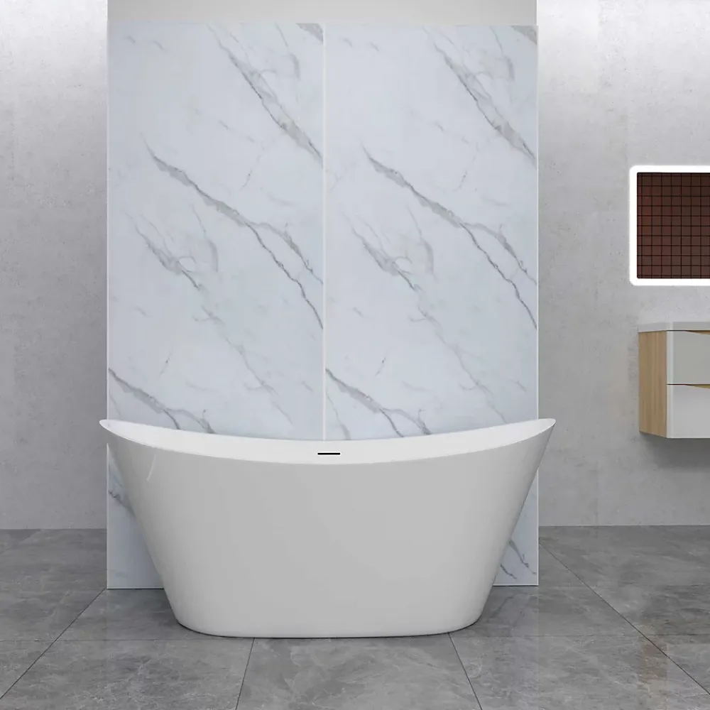 AICA Sanitaire Lot de 2 panneaux muraux de douche effet blanc marbre mural aluminium avec 1 profile - L.80 x L.100 x H.210 cm -facile à nettoyer