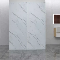 AICA Sanitaire Lot de 2 panneaux muraux de douche effet blanc marbre mural aluminium avec 1 profile - L.80 x L.100 x H.210 cm -facile à nettoyer