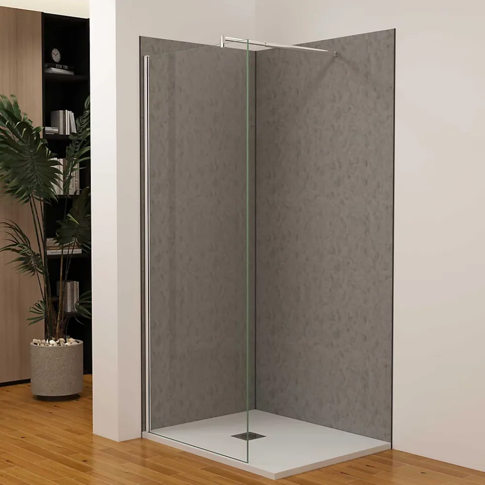 AICA Sanitaire Lot de 2 panneaux muraux de douche gris mural aluminium avec 3 profiles - L.90 x L.90 x H.210 cm - facile à nettoyer