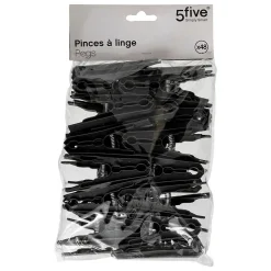5Five Lot de 48 pinces à linge Noir -