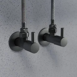Bernstein Lot de 2 robinets mural d'angle design en laiton noir, raccord rigide 3/8", facile à installer, avec rosace 7009, connexions DIN
