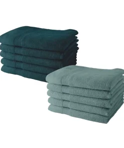 Serviette De Toilette|Todays Tools Lot de 10 serviettes de Toilette TODAY 50x90 cm 100% Coton - 5 paon + 5 celadon