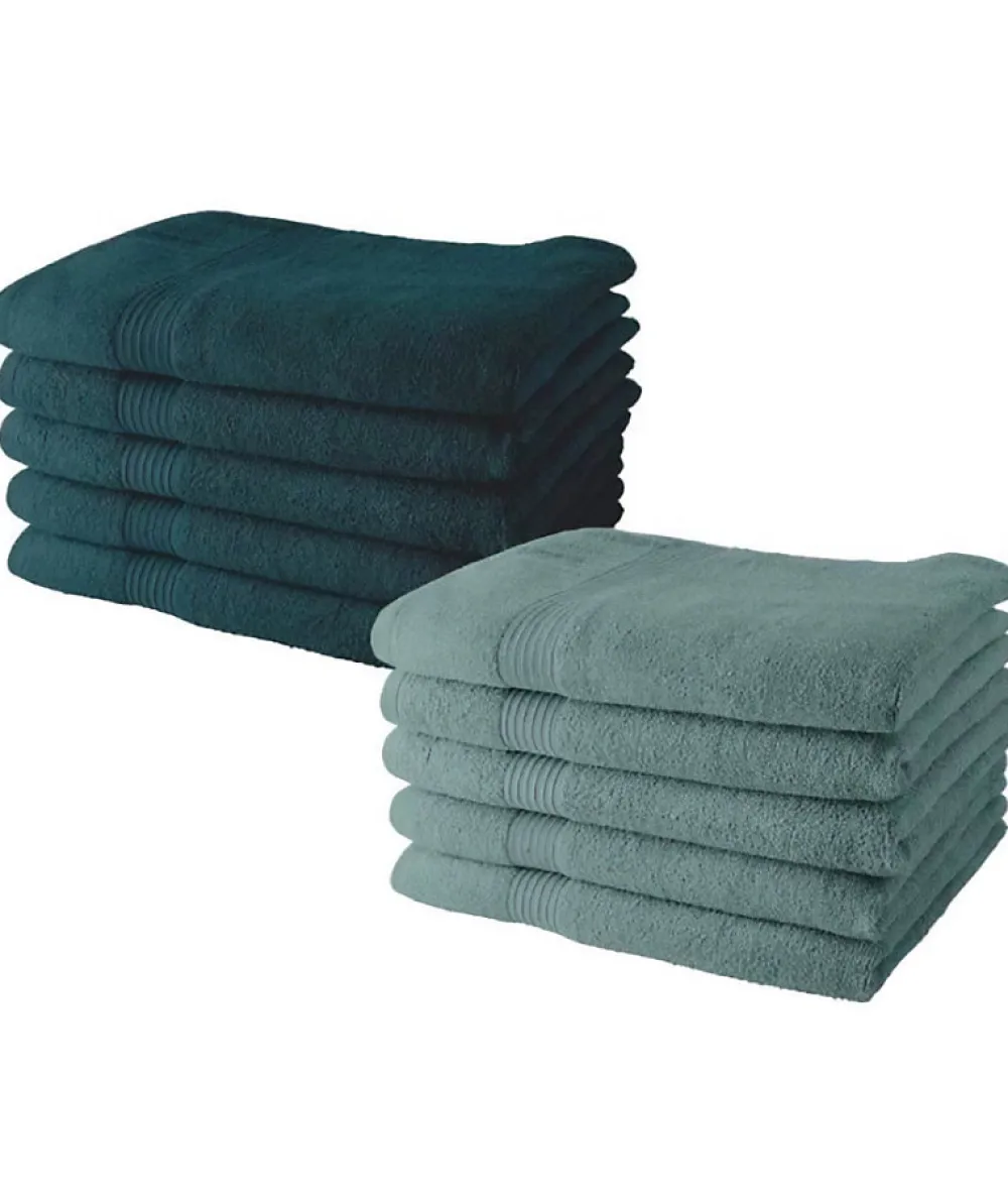 Serviette De Toilette|Todays Tools Lot de 10 serviettes de Toilette TODAY 50x90 cm 100% Coton - 5 paon + 5 celadon