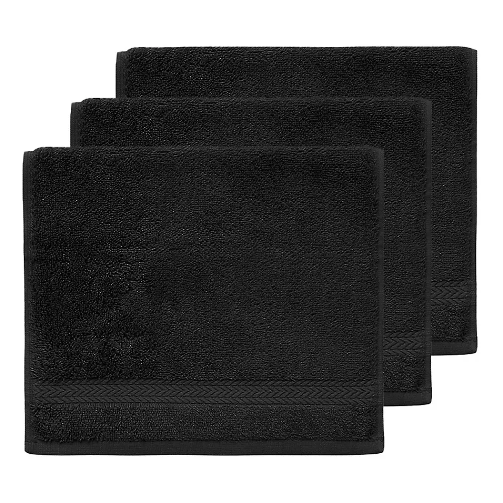 Serviette De Toilette|Sensei Maison Lot de 3 serviettes invité 550 g/m² Noir 30x50 cm LUXURY