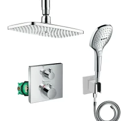 Colonne De Douche Encastrable|Hansgrohe Lot robinet douche encastré thermostatique Ecostat Square + Douche de tête Raindance E 240 fixation plafond