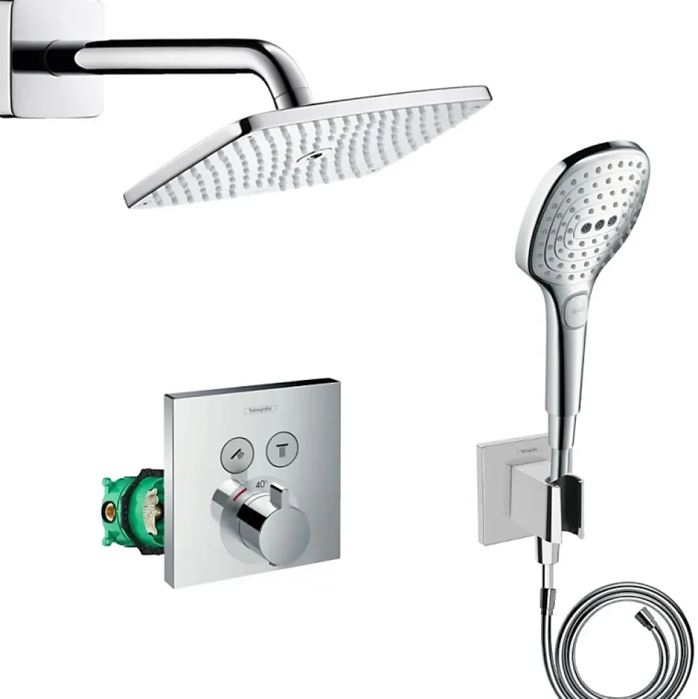 Hansgrohe Lot robinet douche encastré thermostatique + Douche de tête Raindance E 240 fixation murale