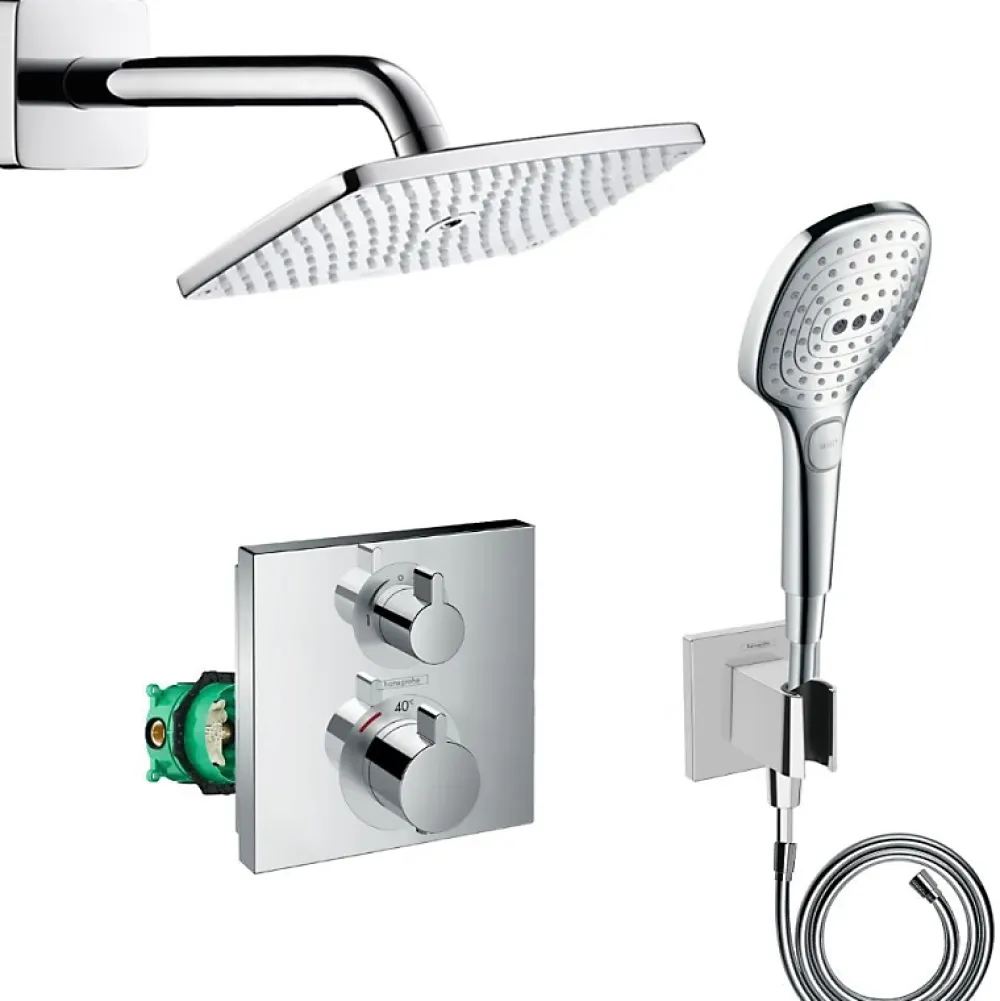 Hansgrohe Lot robinet douche encastré thermostatique Ecostat Square + Douche de tête Raindance E 240