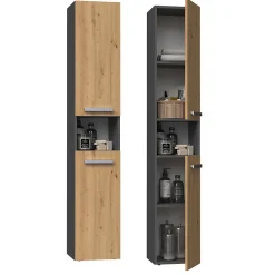 Meuble De Salle De Bains Faible Profondeur|Colonne De Salle De Bains|Topeshop LUANA - Meuble salle de bain 2 portes - 31x30x174 cm - Colonne rangement SDB