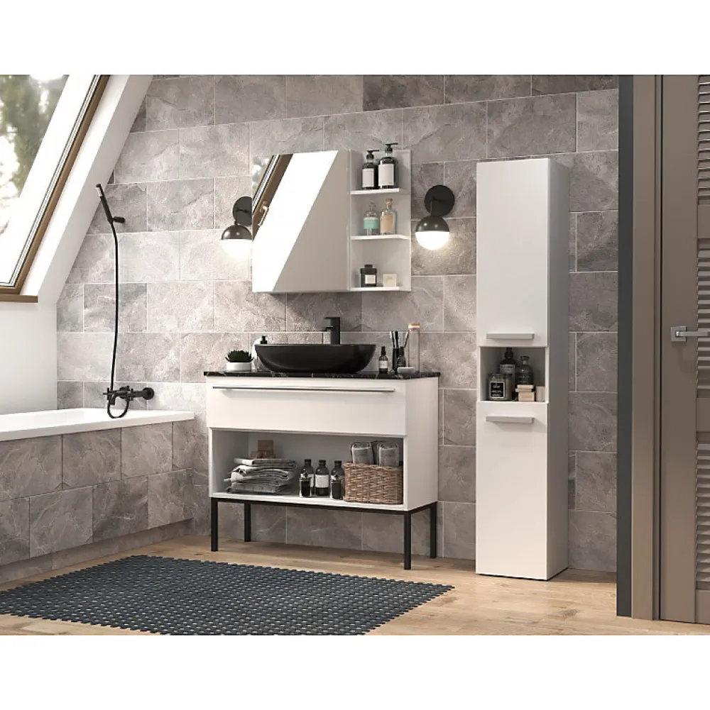 Topeshop LUANA - Meuble salle de bain 2 portes - Dimensions 31x30x174 cm - Colonne rangement SDB