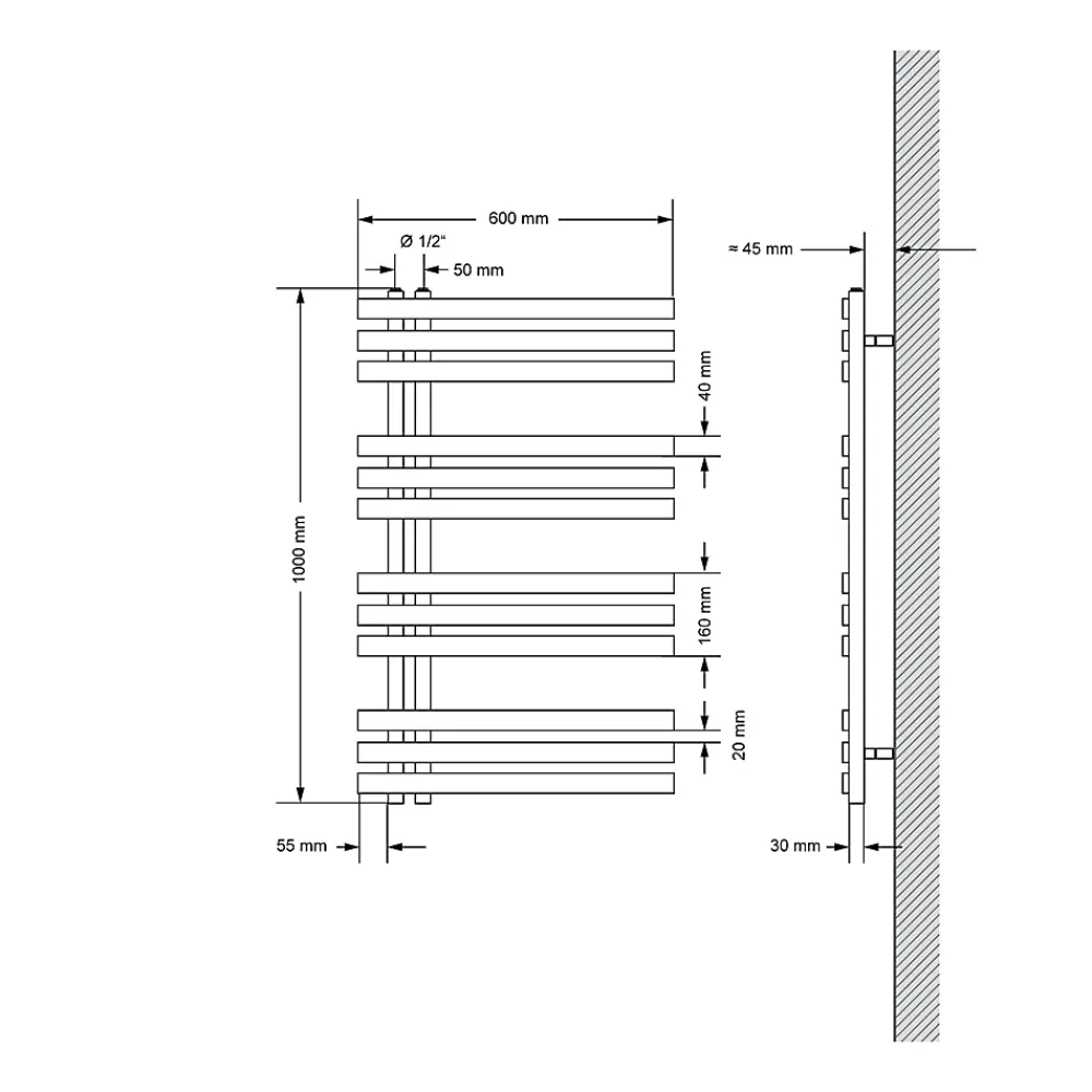 Sèche-Serviettes Mixte|Luxebath Radiateur de Salle de Bain Iron EM 600x1000 mm Anthracite Raccord Central