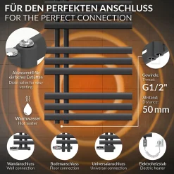Sèche-Serviettes Mixte|Luxebath Radiateur de Salle de Bain Iron EM 500x1000 mm Anthracite Raccord Central