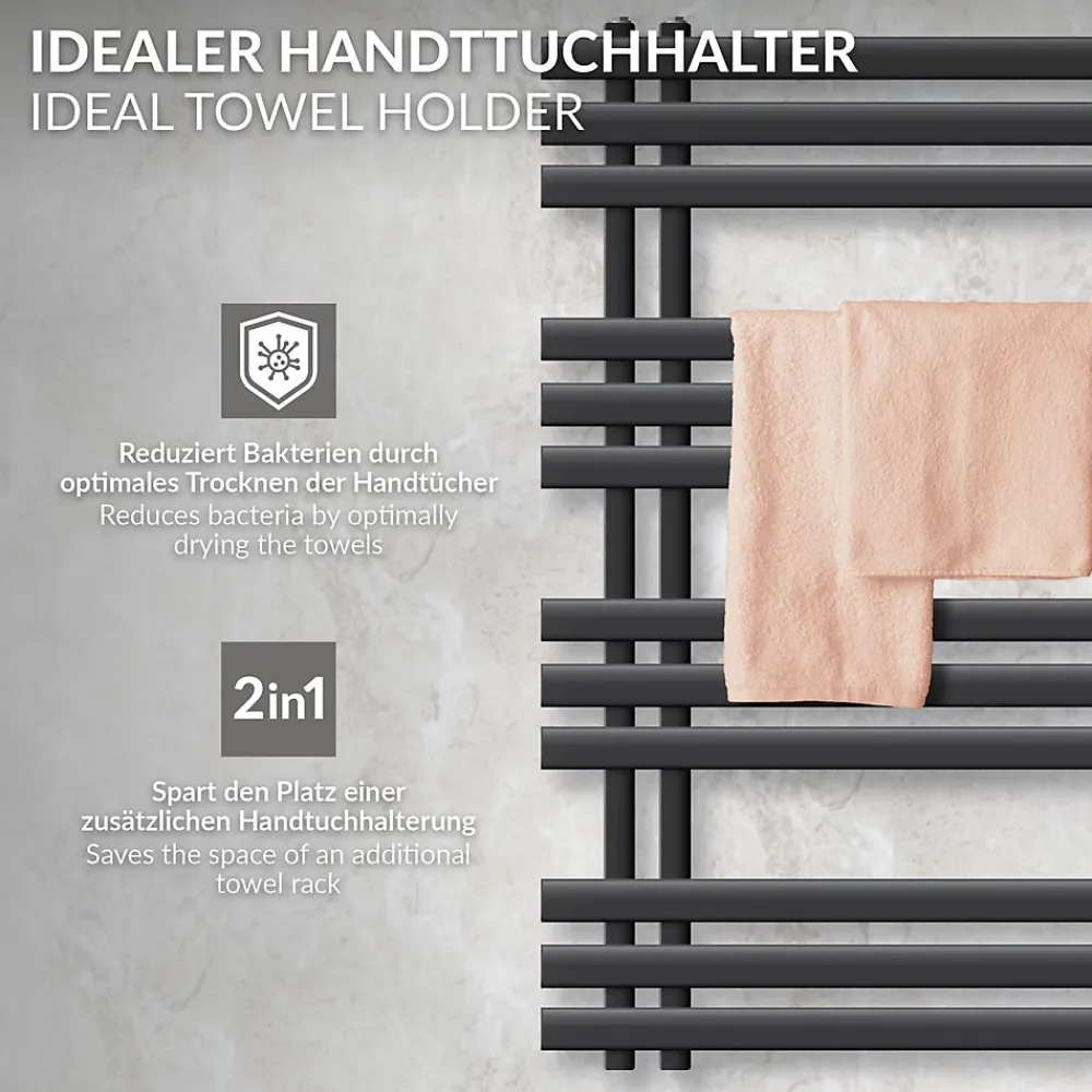Luxebath Radiateur Design Iron EM 500x1000 mm Anthracite Raccord Central au Bas