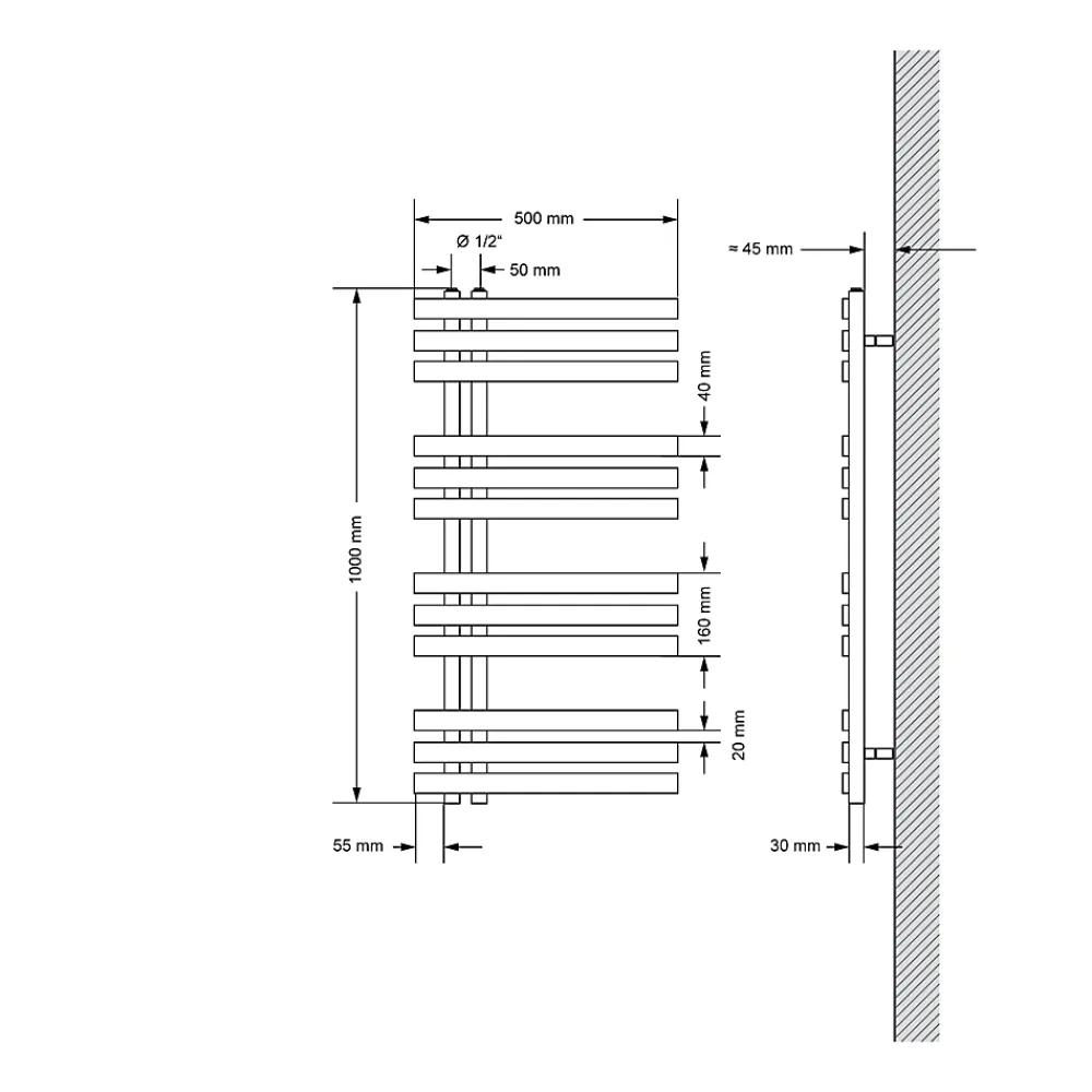 Luxebath Radiateur Design Iron EM 500x1000 mm Anthracite Raccord Central au Bas
