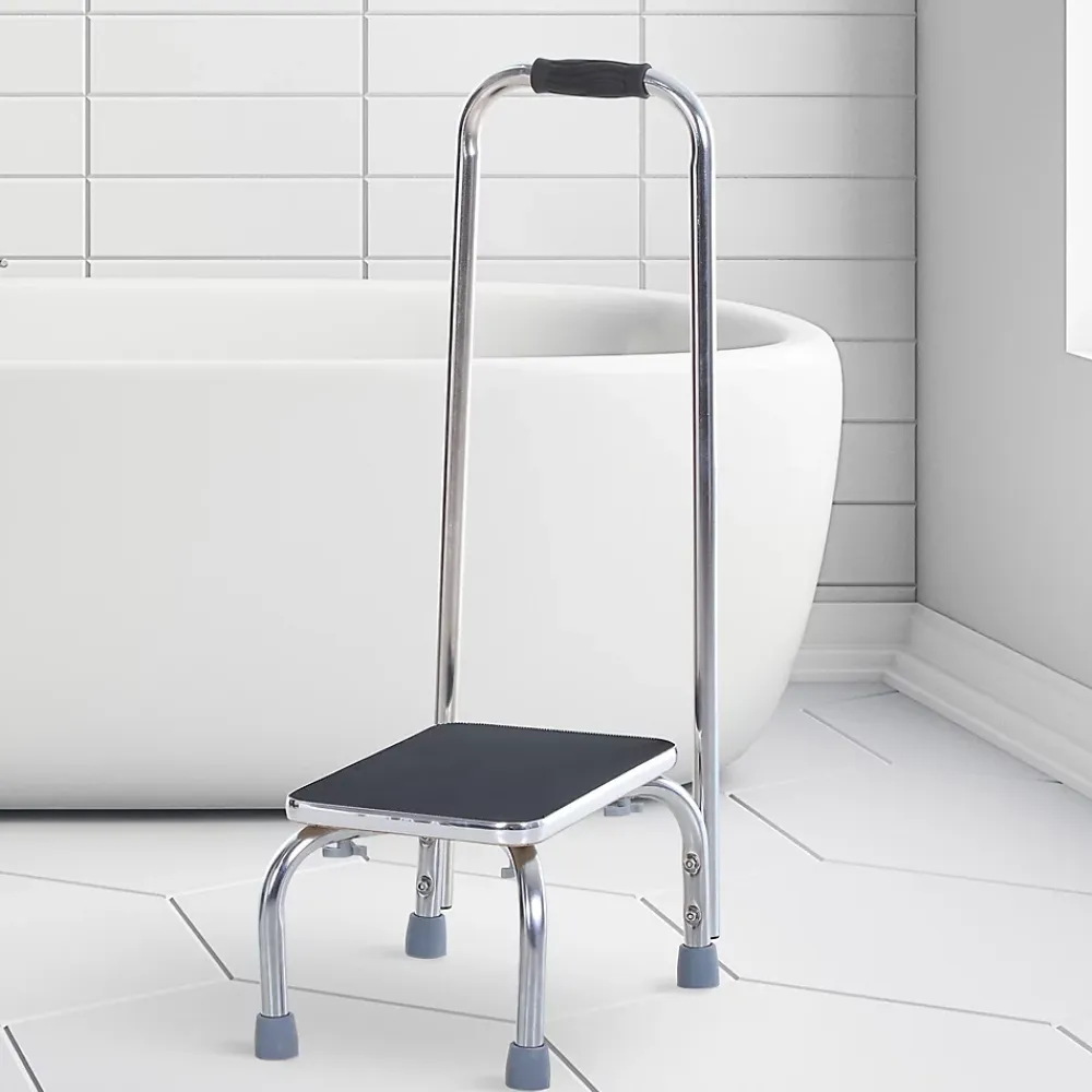 Homcom Marche avec barre d'appui - marchepied de sécurité - marche d'accès au bain - plateforme & patins antidérapants - acier galvanisé