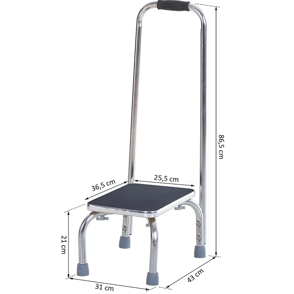 Homcom Marche avec barre d'appui - marchepied de sécurité - marche d'accès au bain - plateforme & patins antidérapants - acier galvanisé