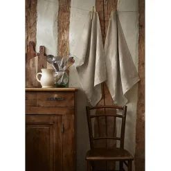 Serviette De Toilette|Altobuy MARGAUX - Lot de 2 Torchons Essuie-vaisselle 50x70cm Lin Lavé Sable