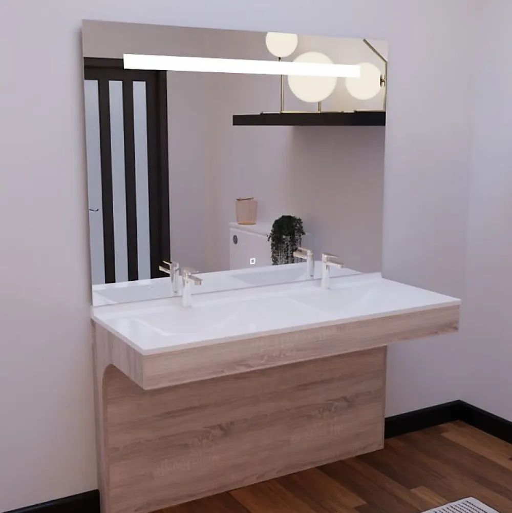 Ensemble Meuble De Salle De Bains|Cuisibane Meuble ALTEA 140 cm avec plan double vasque et miroir led Elégance - Cambrian oak