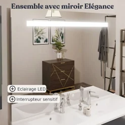 Ensemble Meuble De Salle De Bains|Cuisibane Meuble ALTEA 140 cm avec plan double vasque et miroir led Elégance - Cambrian oak