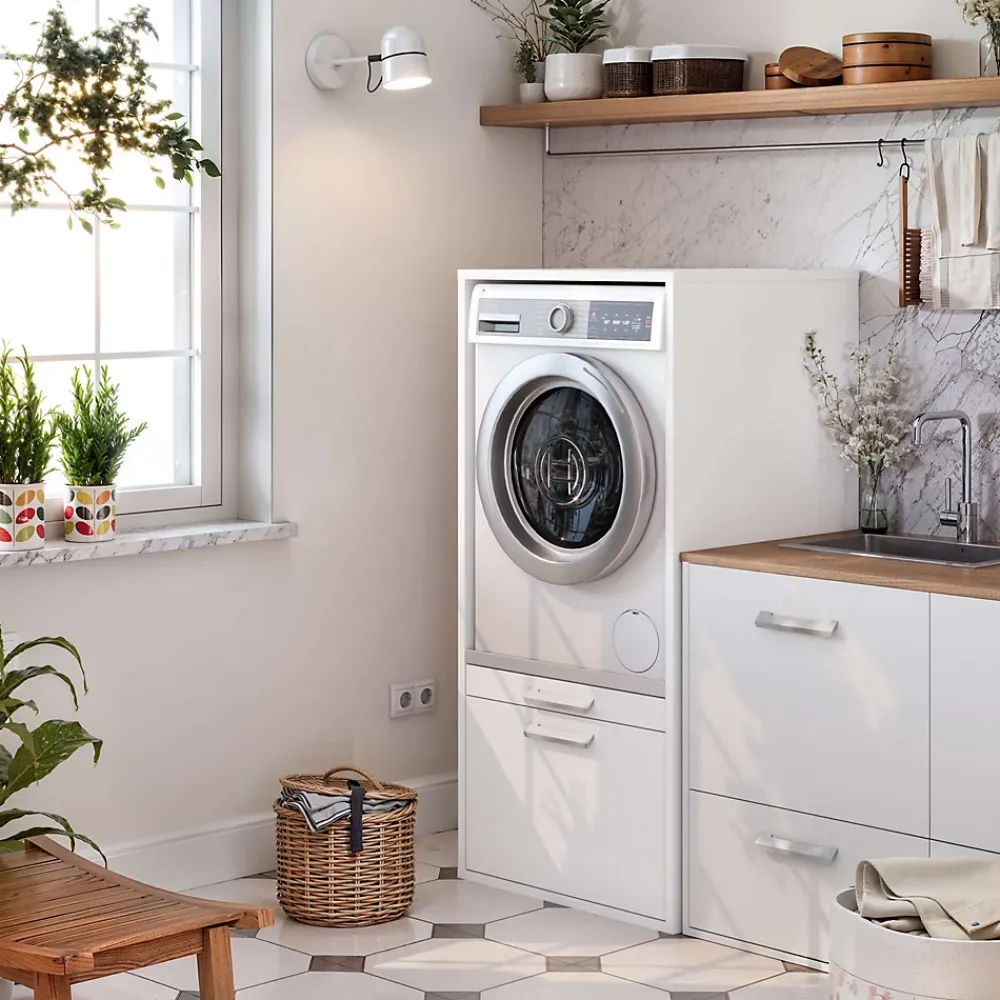 T-Bath Meuble armoire pour machine à laver 67,2x144cm blanc
