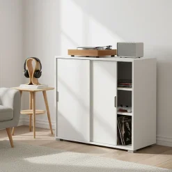 Armoire De Salle De Bains|The White Stone Meuble Bas 2 Portes Coulissantes Blanc