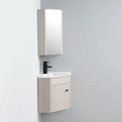Rue Du Bain Meuble Bas d'angle salle de bain Chêne Gris 42x42 cm - Scandinave