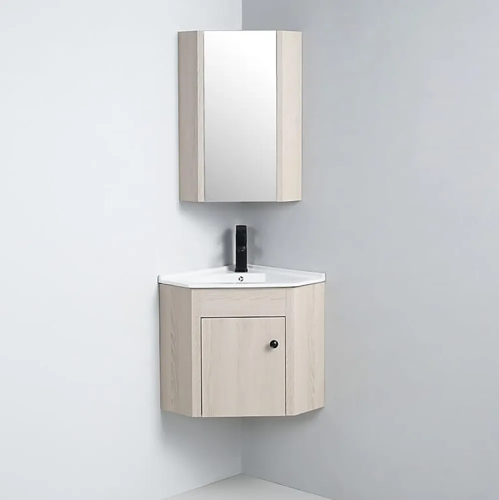 Rue Du Bain Meuble Bas d'angle salle de bain Chêne Gris 42x42 cm - Scandinave