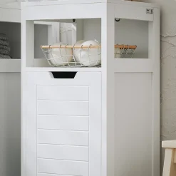 Sobuy Meuble Bas de Salle de Bain avec Corbeille à Linge, Armoire Toilette, BZR122-W,