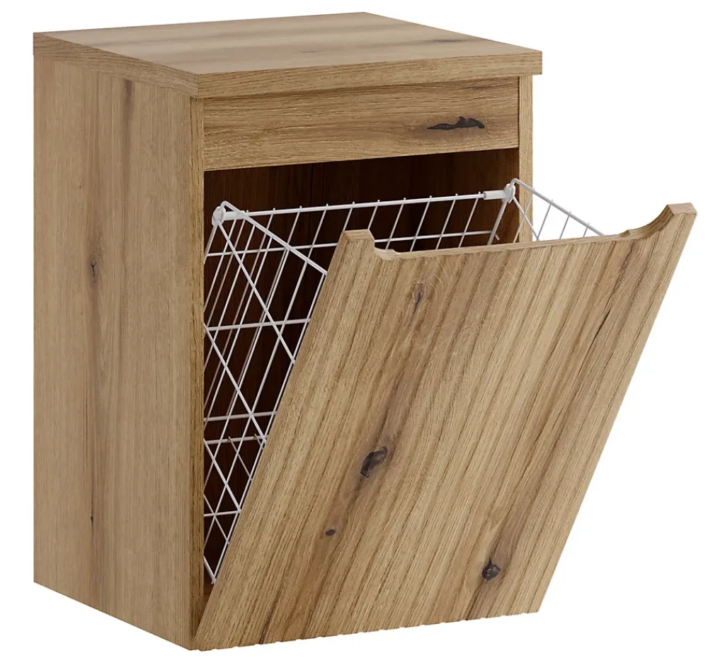 Armoire De Salle De Bains|Furnidea Meuble bas de salle de bain 40 cm avec panier à linge et plan NOVA chêne Coast Evoke