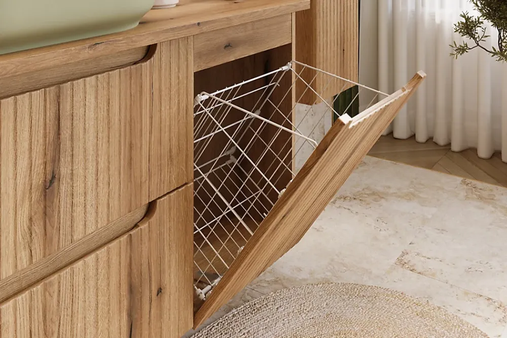 Armoire De Salle De Bains|Furnidea Meuble bas de salle de bain 40 cm avec panier à linge et plan NOVA chêne Coast Evoke