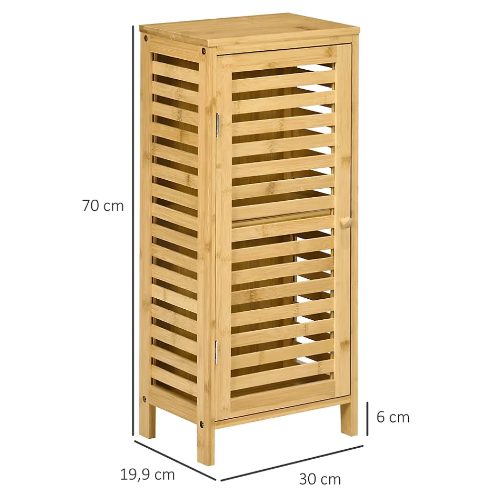 Armoire De Salle De Bains|kleankin Meuble bas de salle de bain une porte - étagère réglable - bois de bambou verni