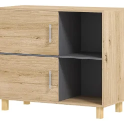 Armoire De Salle De Bains|Homcom Meuble bas de salle de bain style bohème - 2 portes, 2 niches - gris effet bois clair naturel