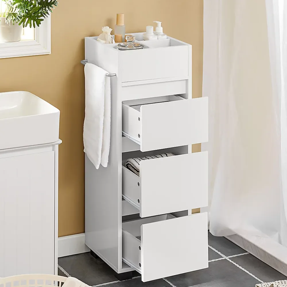 Sobuy Meuble Bas de Salle de Bain avec Tiroir, Compartiments et Porte-Serviette, BZR29-W,