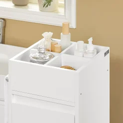 Sobuy Meuble Bas de Salle de Bain avec Tiroir, Compartiments et Porte-Serviette, BZR29-W,