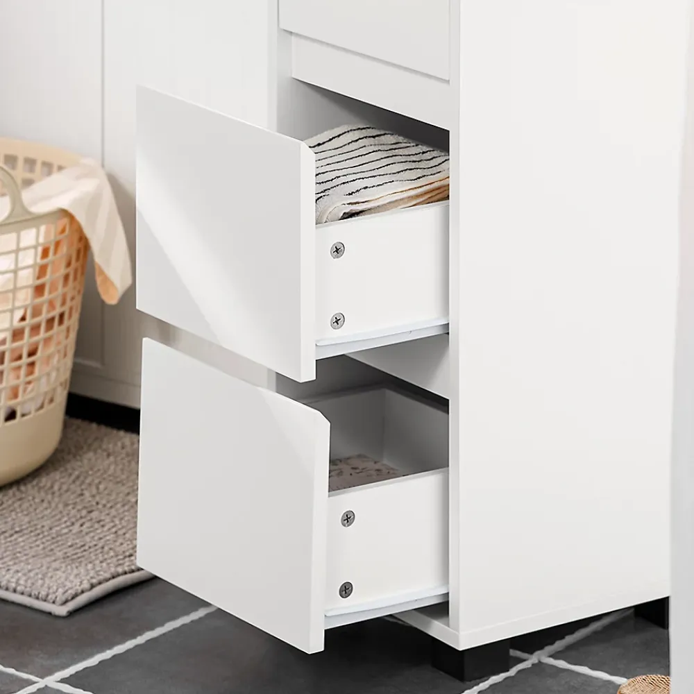 Sobuy Meuble Bas de Salle de Bain avec Tiroir, Compartiments et Porte-Serviette, BZR29-W,