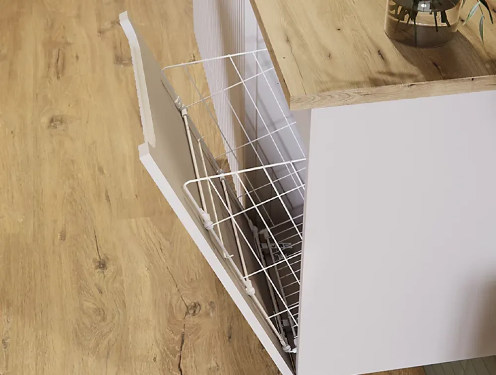 Armoire De Salle De Bains|Furnidea Meuble bas de salle de bain NOVA CACHEMIRE avec panier à linge et plan CHÊNE 40 cm