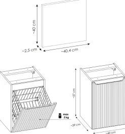 Furnidea Meuble bas de salle de bain avec panier à linge et plan NOVA NOIR 40 cm