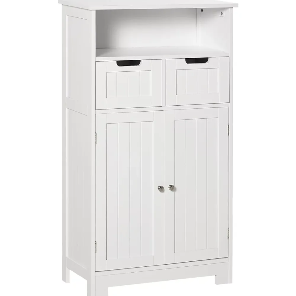 kleankin Meuble bas de salle de bain multi-rangements grande niche 2 tiroirs placard double porte avec étagère MDF blanc