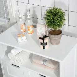 kleankin Meuble bas de salle de bain multi-rangements grande niche 2 tiroirs placard double porte avec étagère MDF blanc