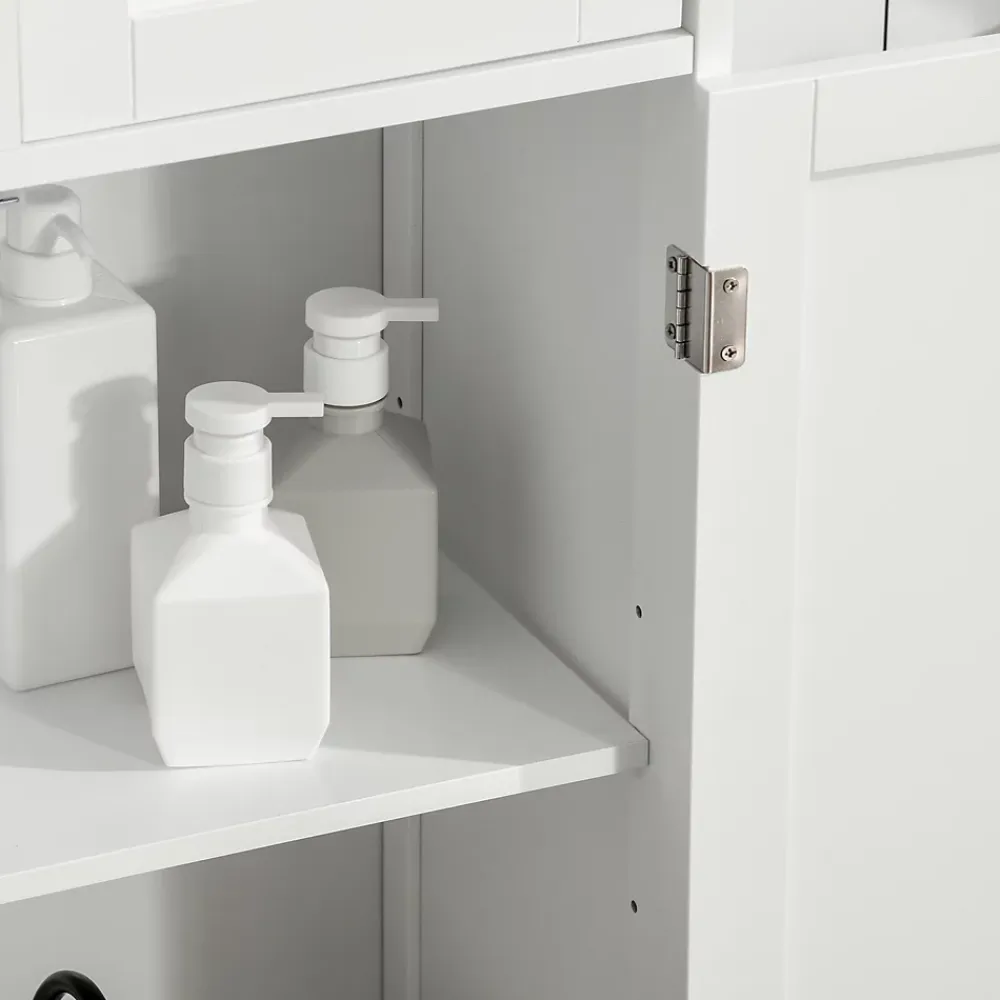 kleankin Meuble bas de salle de bain multi-rangements grande niche 2 tiroirs placard double porte avec étagère MDF blanc