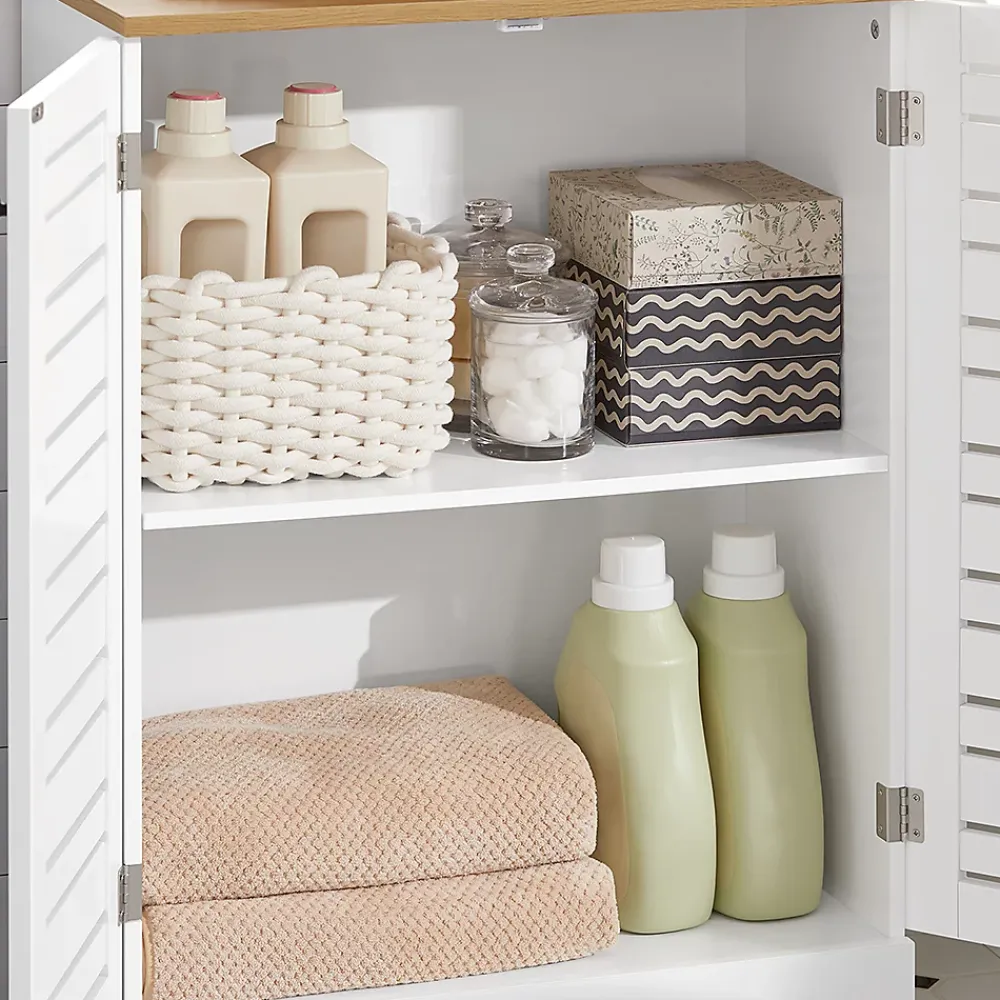 Sobuy Meuble Bas Placard de Rangement avec 2 Portes Persiennes, BZR41-W,