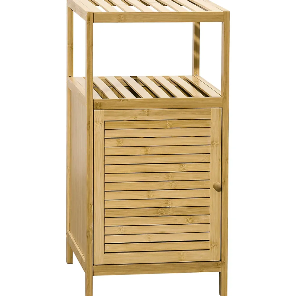 kleankin Meuble bas salle de bain rangement salle de bain 1 porte 2 étagères bois bambou verni