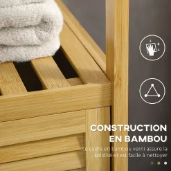 kleankin Meuble bas salle de bain rangement salle de bain 1 porte 2 étagères bois bambou verni